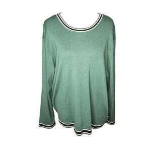 Investments II Women's Plus Sz 3X Green Sweater Crew neck LS Rayon Blend Buttons